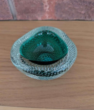 Vintage Murano Style Emerald Green Art Glass Bowl Bullicante  Sommerso  pin dish