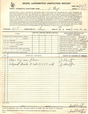 CNJ Diesel Locomotive Inspection Report 1962 Scranton PA Train JC-5 Units