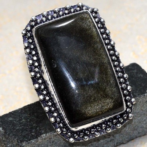 Silver Obsidian 925 Silver Plated Gemstone Handmade Ring US 8