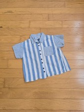 Vintage 80s OshKosh B'Gosh Blue Stripe Short Sleeve Button Up Shirt Toddler