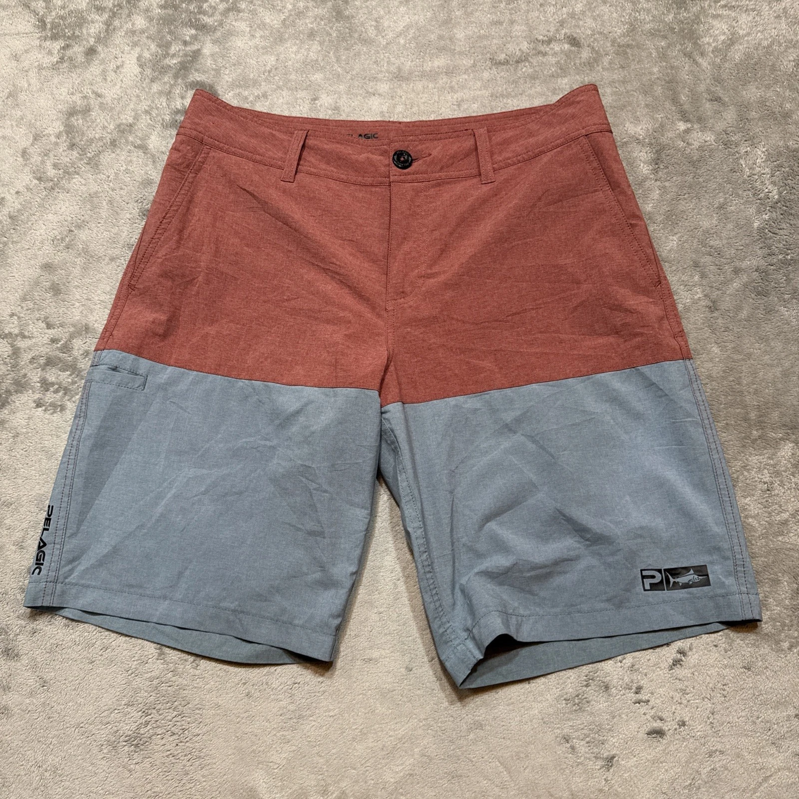 Pelagic Deep Sea Hybrid Shorts Mens 32 Blue Red Fishing Boardshorts Performance