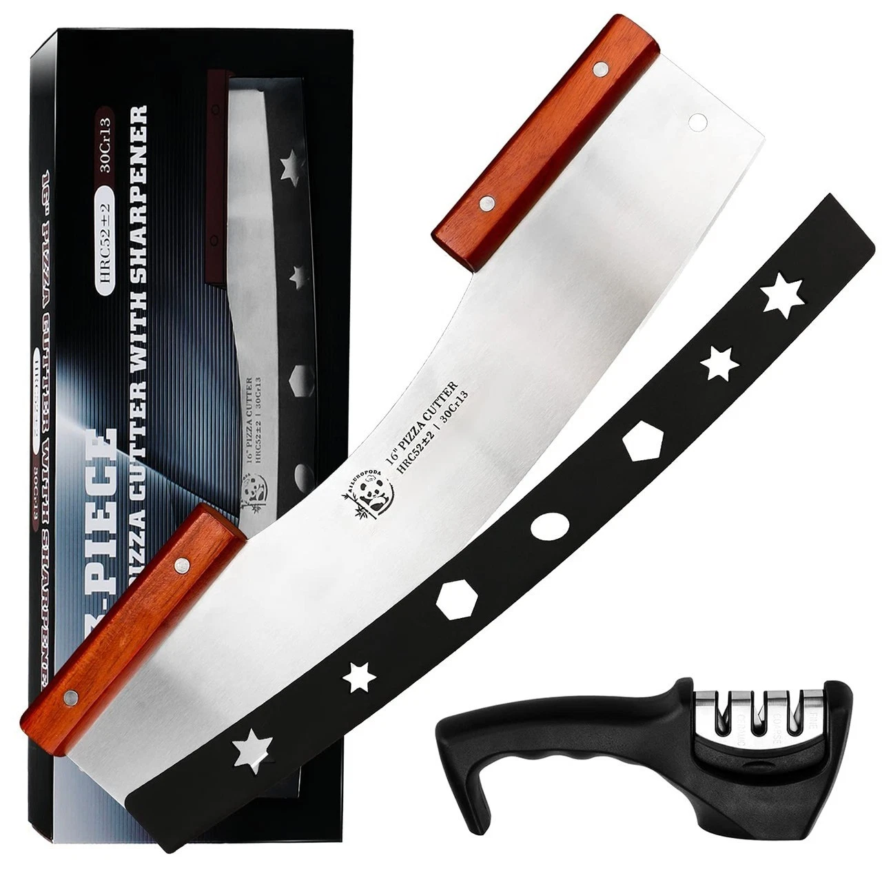 AILUROPODA Pizza Cutter Rocker with Knife Sharpener & Protective Cover 16" Large
