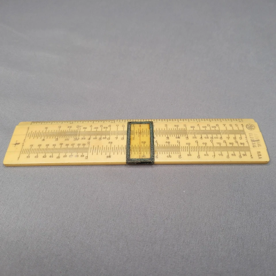 De colección General Electric GE Bolsillo Regla Deslizante Hecho en Francia Cuero Logo Estuche Foto 3 de 4