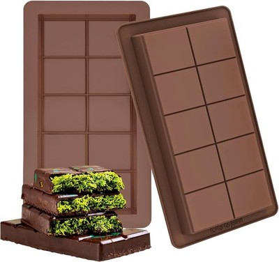 Chocolate Bar Mold 2 Pack, Non-Stick Silicone Rectangular Prism Molds