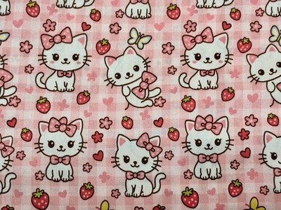 ADORABLE Strawberry Cats on Gingham Pink - BTHY: 18  x 56 