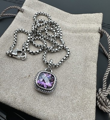 David & Yurman Albion 14mm Blue Topaz Pendant & Pavé 925 Silver Necklace 22inch