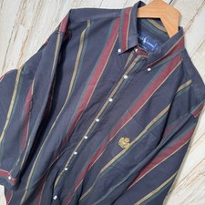 Vtg 90s Polo Ralph Lauren Stripe Crest Logo Button Down Long Sleeve Shirt Large