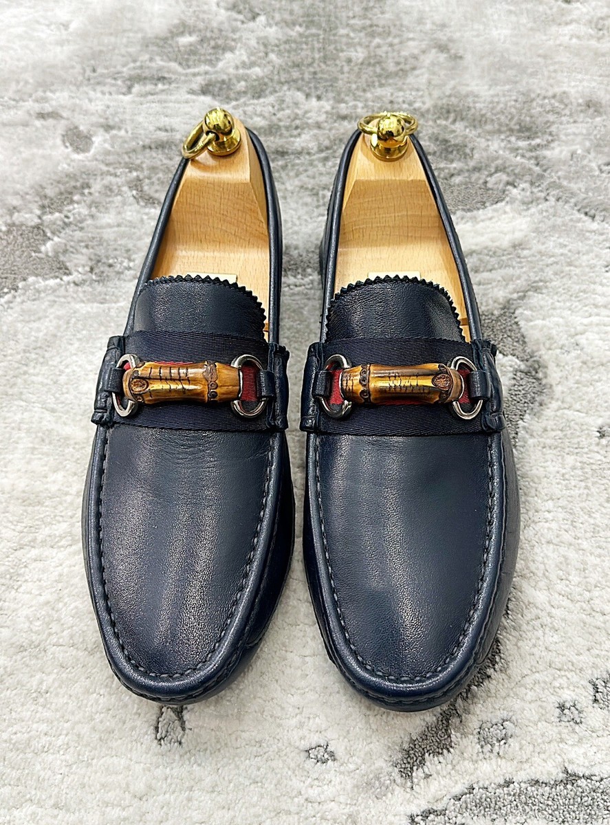 Authentic Gucci Web Wood Horsebit Blue Leather Men Loafer Authentic Gucci Web Wood Horsebit Blue Leather Men Loafer