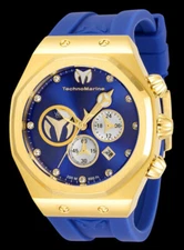 TechnoMarine Reef Sun Men's Watch Chronograph Gold/Blue Tone Jewel Dial Markers