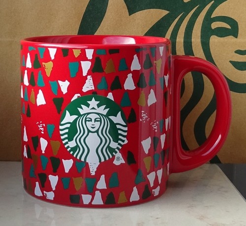 Starbucks Mug Tasse Becher Weihnachten Tannenbäume rot mit Logo 12oz NEU - 第 1/1 張圖片