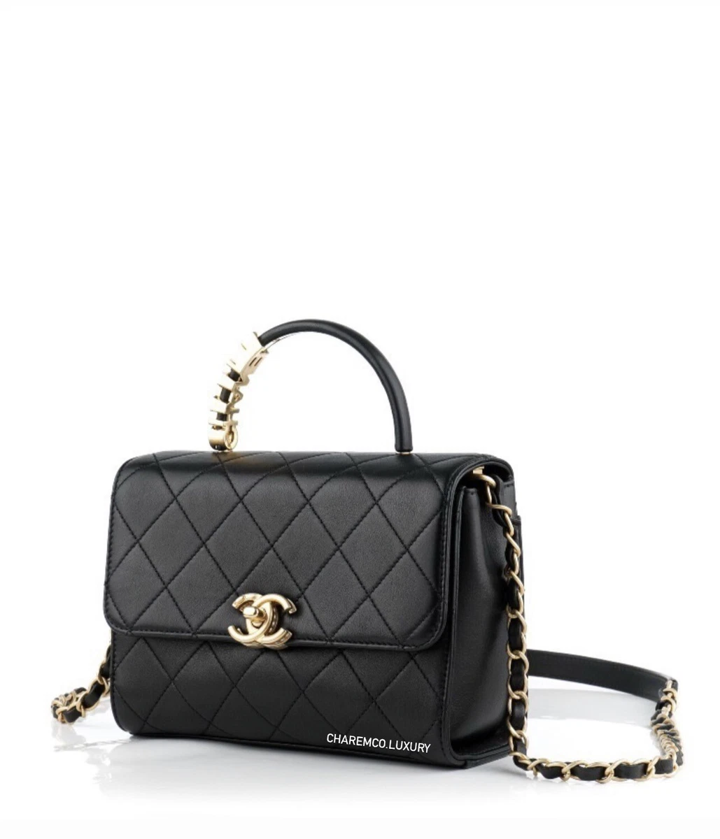 Chanel Coco Handle Bag Quilted Grained Caviar Ruthenium Mini Black - US