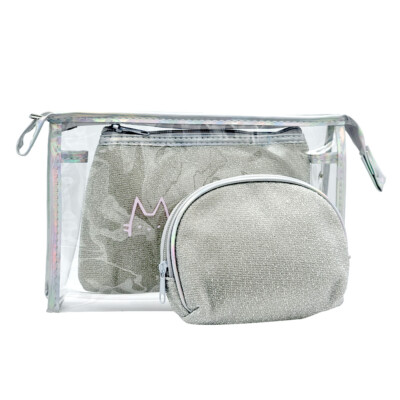 Tris Pouch Transparent Case Two Lurex Silver Purses - BC016 SILVER