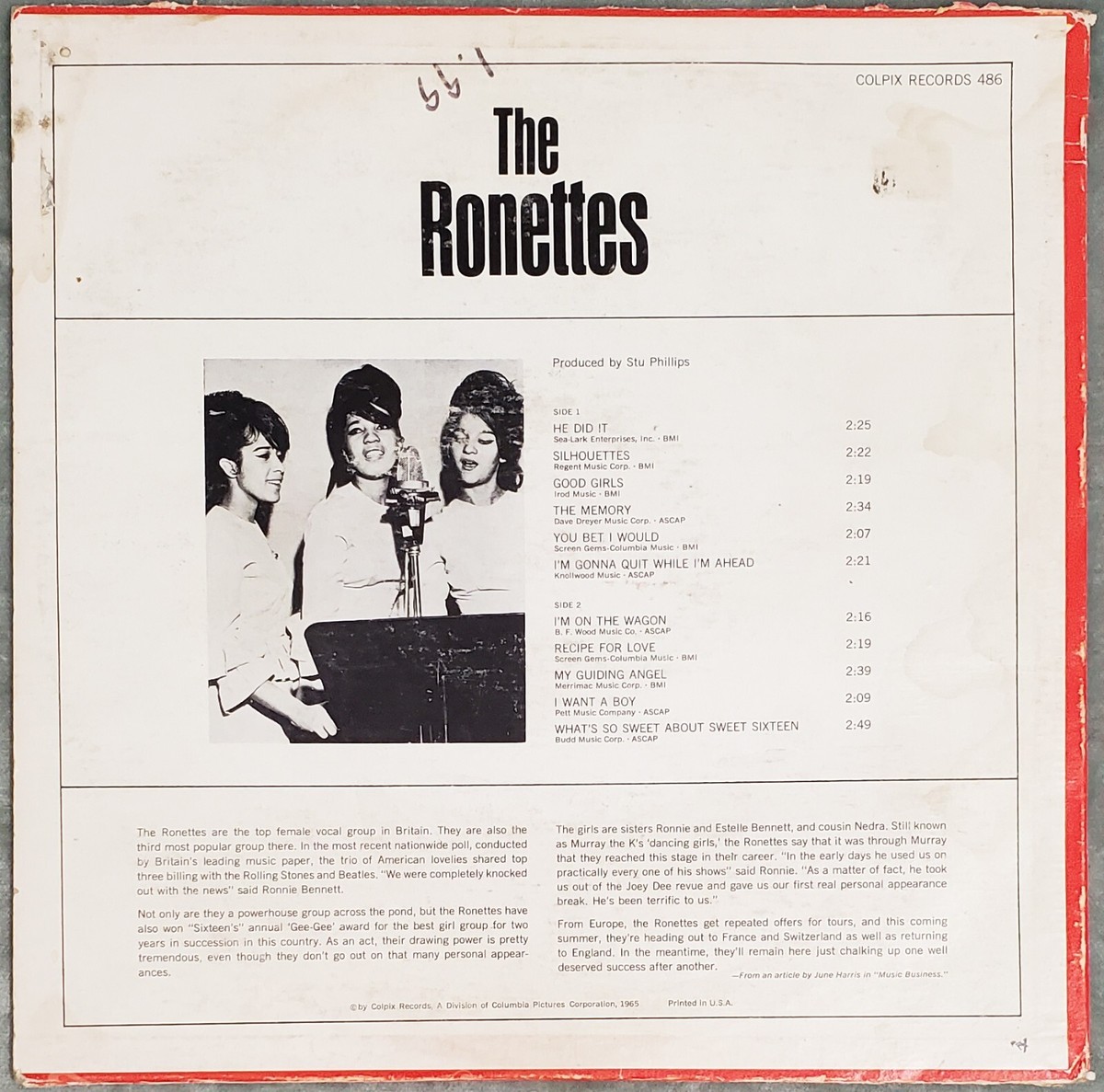 THE RONETTES with Veronica 1965 LP Colpix SCP-486, ORIGINAL STEREO