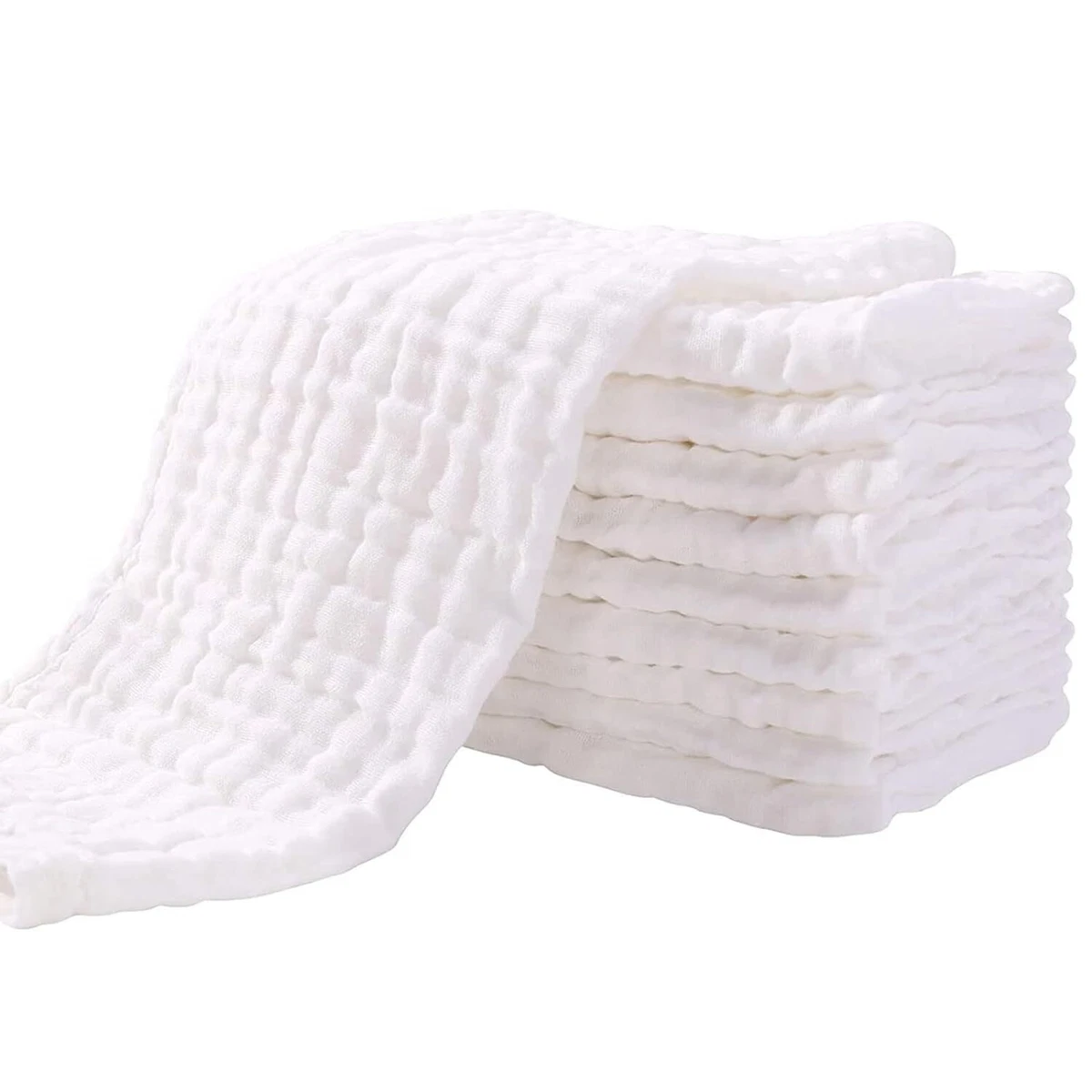 Yoofoss Muslin Squares 10 Pack Muslin Cloths 4 Layer Super Soft and Absorbent Baby Washcloths 100% Cotton 35x50cm White