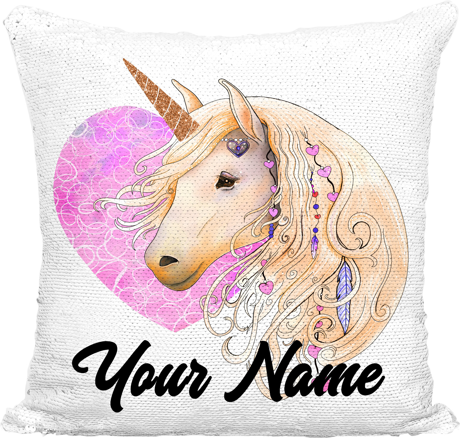 Personalised Unicorn Cushion Cover Sequin Mermaid Pillow 6 Colours eBay