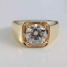 3CT Round Cut Natural Diamond Men's Solitaire Ring in 14K Yellow Gold Size 10