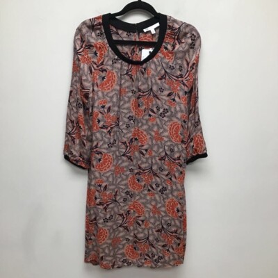 Dr2 Womens Tunic Dress Orange Black Floral Lined Crew Neck Long Sleeve S New
