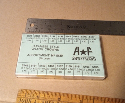 Vintage A F Switzerland Watch Crowns lot of 30 in Original Box New Old Stock NOS