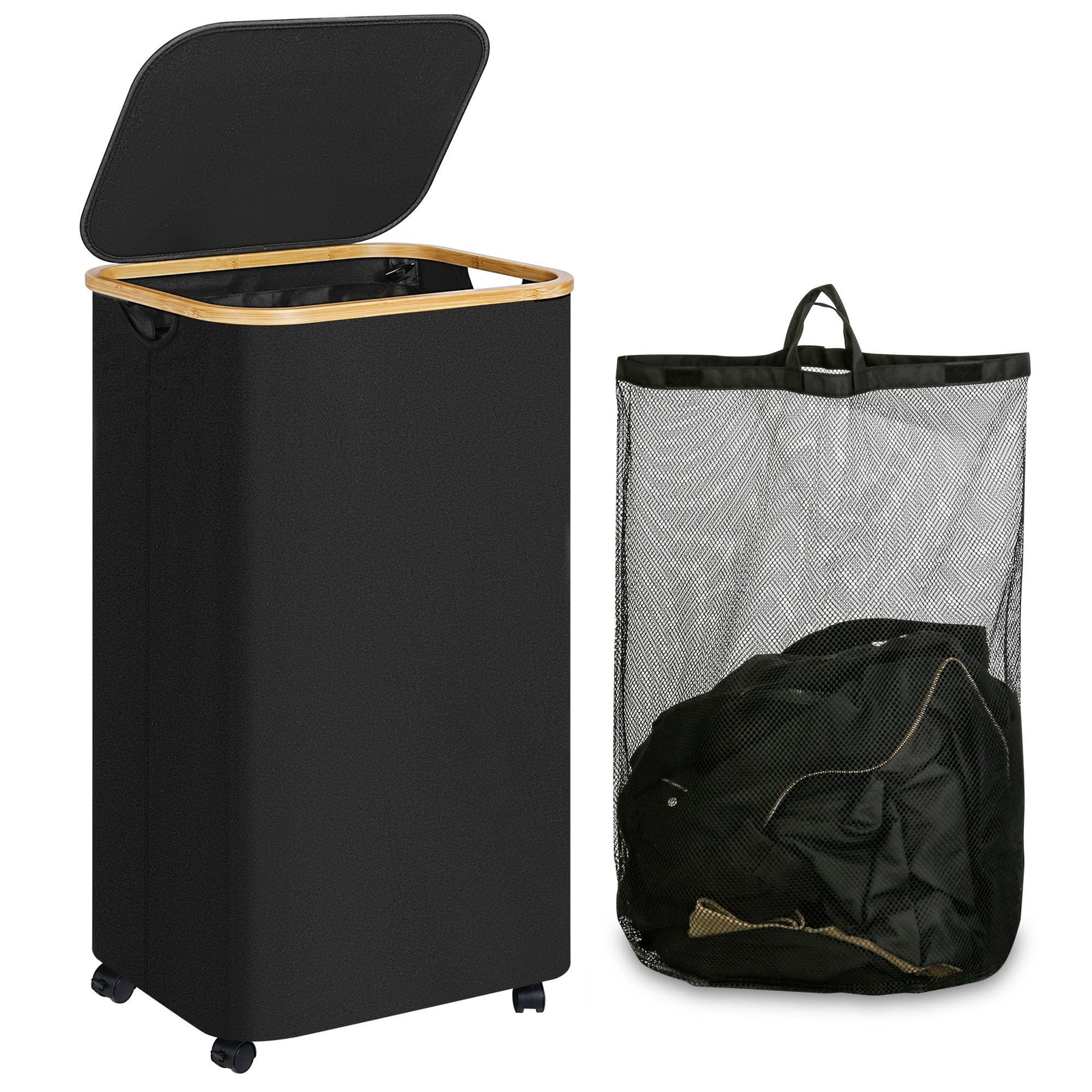 Laundry Hamper with Wheels,110L Clothes Hamper for Laundry, Laundry Basket wi...