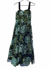 maxara black dress with green floral embroidered size small