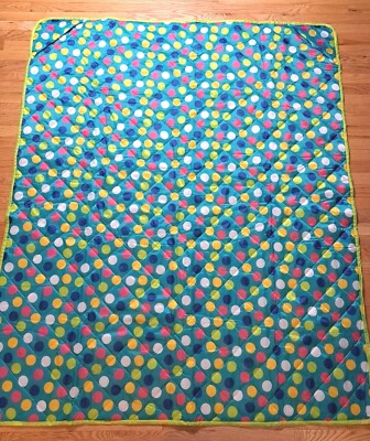 Laura Ashley Outdoor Picnic Quilted Blanket Beach Mat Pockets  Polka Dot 59x71 