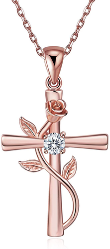 Cross Necklace Women 925 Sterling Rose 