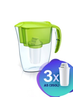 AQUAPHOR SET Wasserfilter Smile Hellgrün inkl. 3 A5 Filterkartuschen, BPA frei