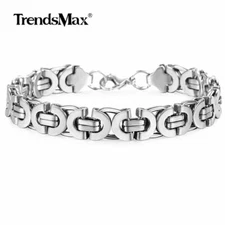 11mm Stainless Steel Bracelet Mens Silver Flat Byzantine Chain Bangle Gift 7-10"