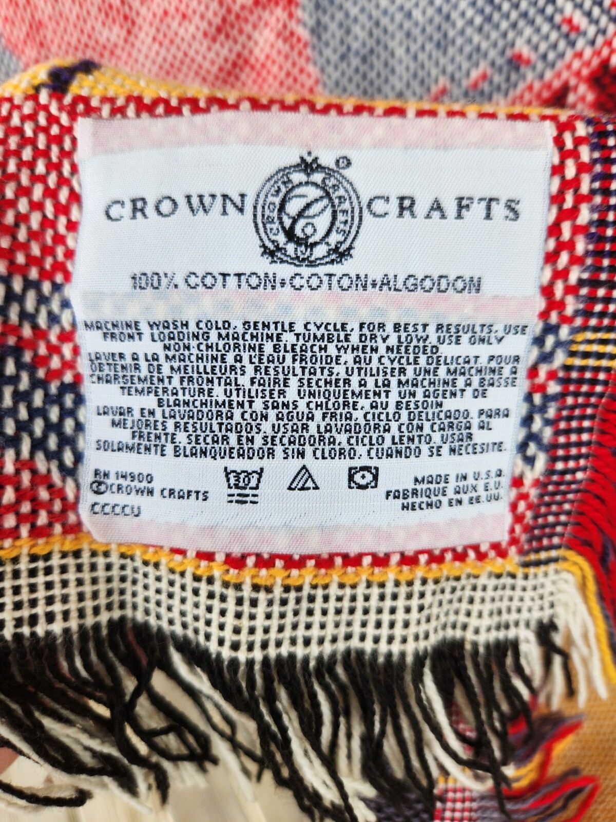 Vintage Crown Crafts Angel Christmas Throw Blanket Fringed Afghan Cotton 48"x63"