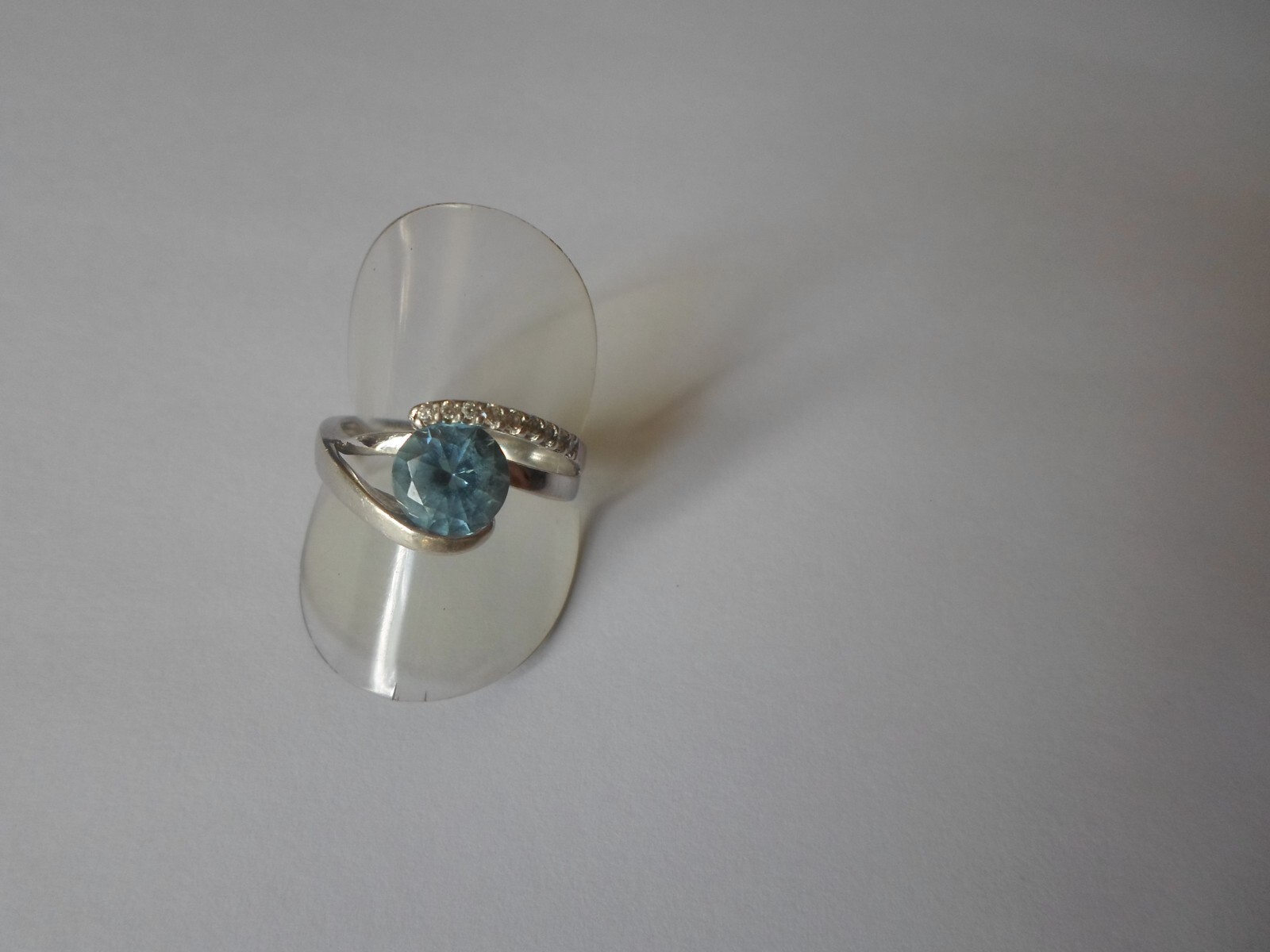 solid silver ring, faceted blue colored stone, zi… - image 8