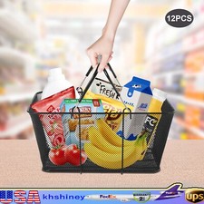 12 PCS Shopping Baskets With Handles Black Metal Shopping Basket Stackable Iron