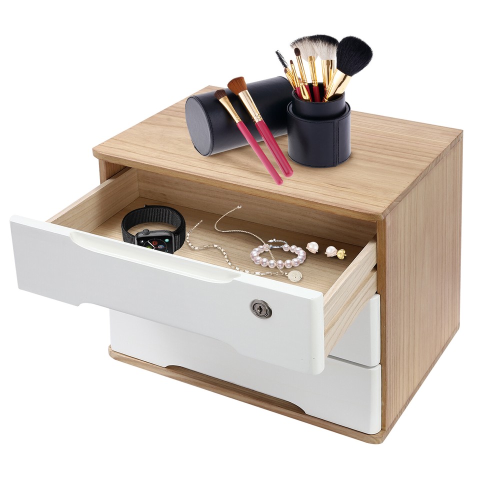 Wooden Desktop Storage Box, Desk Organizer, Desktop Box with Lockable ...