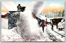Postcard Clearing the Track Ogden Route SP RR Rotary Snow Plow at Work 1913 L105