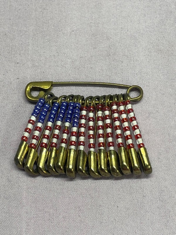 Patriotic USA Flag Red White blue Brass Safety Pin Brooch vintage 1 1/2" in size