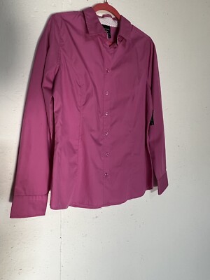 George Women's Fuchsia Pink Long Sleeve Button Up Blouse Size L 12-14