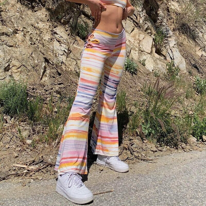 Tie Dye Floral Two Piece Set Summer Y2K Flower Hollow Out Crop Top