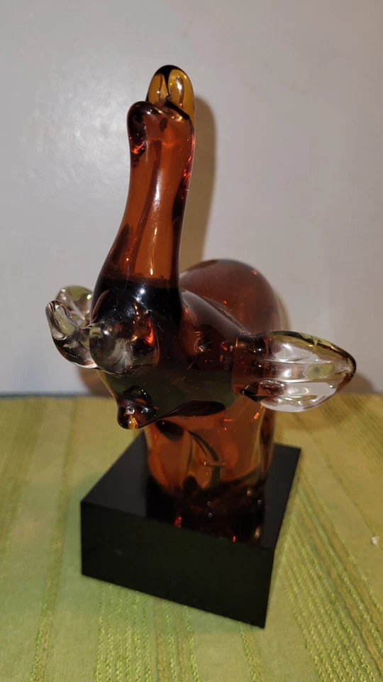 Badash Crystal - Hand Blown Art Glass - Amber Elephant  on Black Base 7.5 X 6 EC - Image 3 of 4