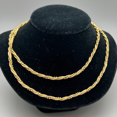 VINTAGE  NAPIER 24'' LONG 3MM THICK TWISTED SNAKE/BEADED CHAIN NECKLACE