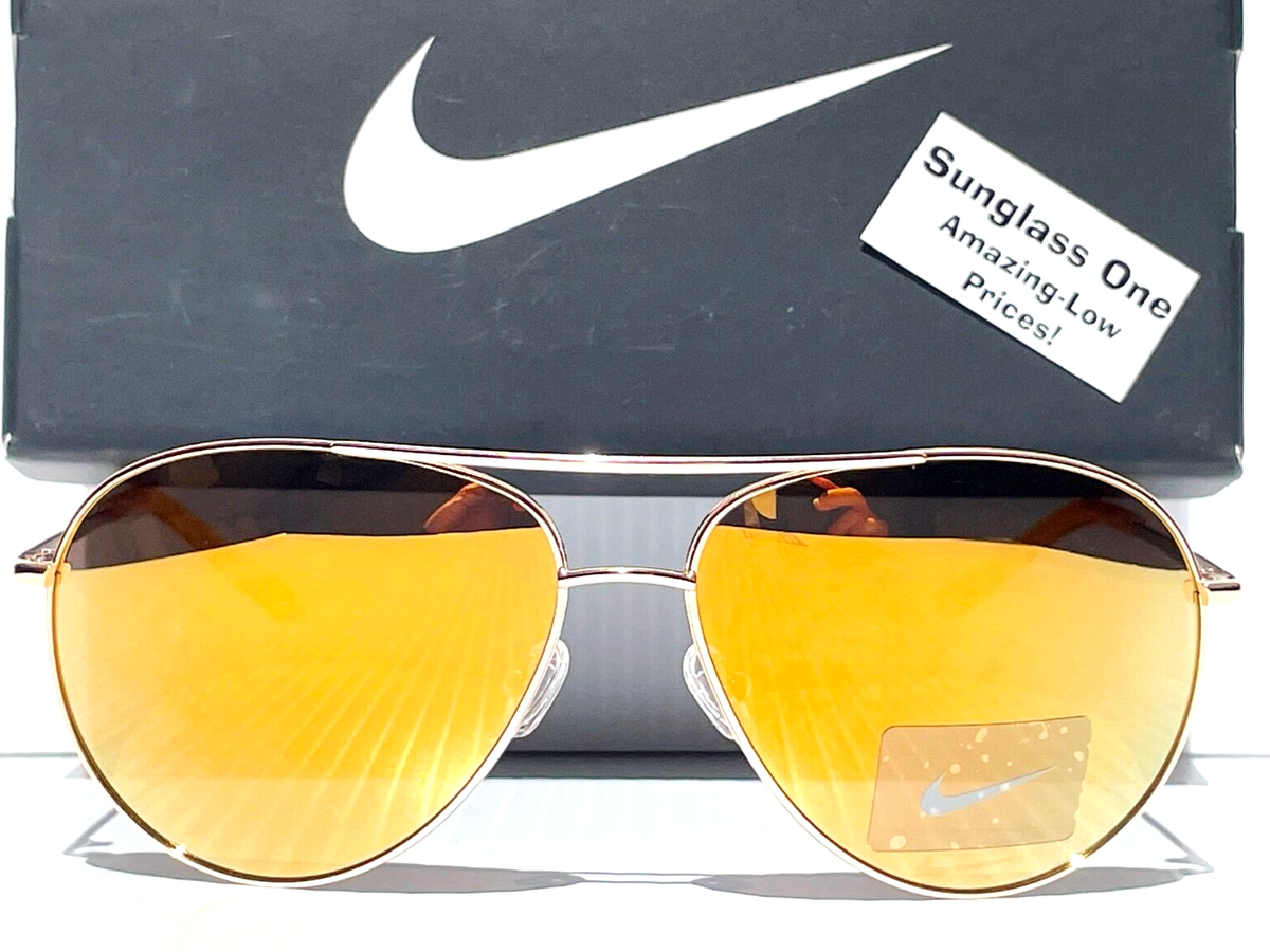 NEW NIKE CHANCE Gold Brown 61mm Aviator Gold Mirror Women's