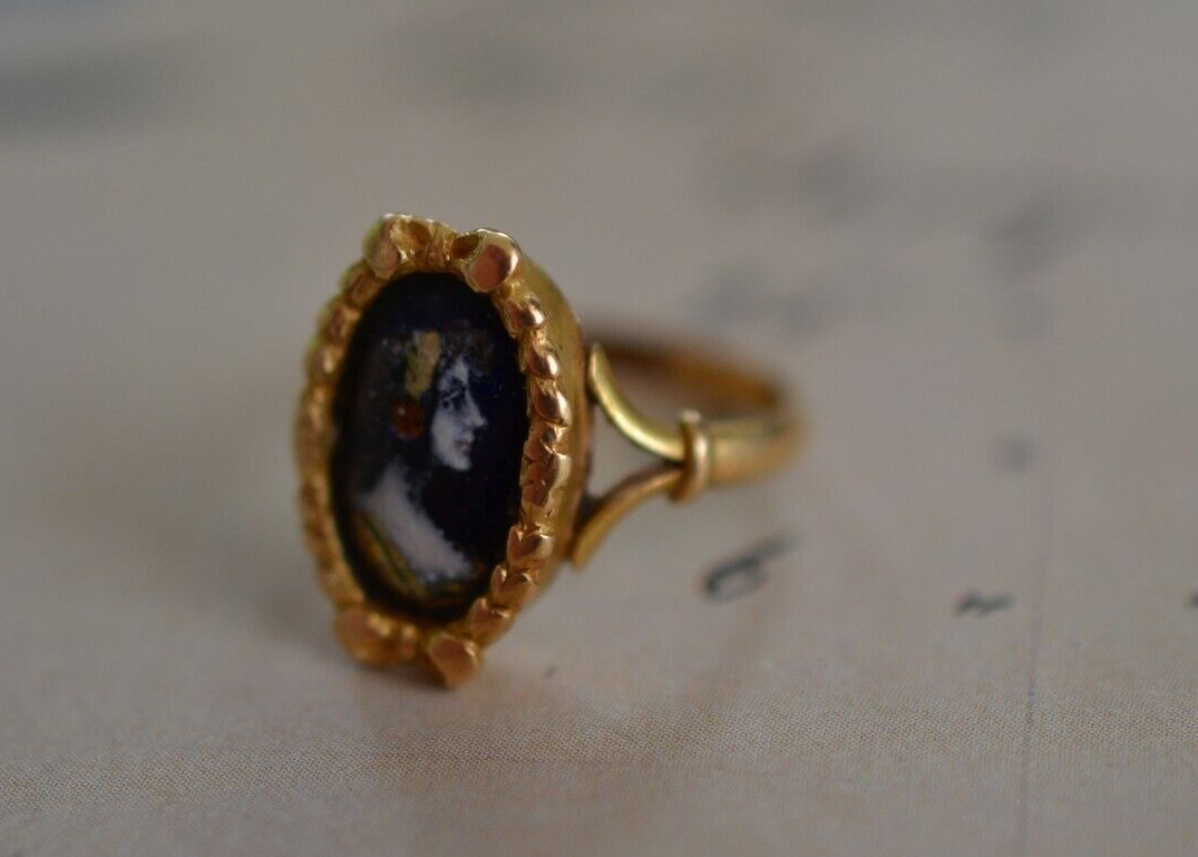 Antique Victorian 18k Yellow Gold and Hand Painte… - image 4