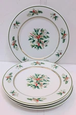 Noritake Japan Dinner Plates 10.4" Holly Christmas Pattern 2228 Lot Of 4