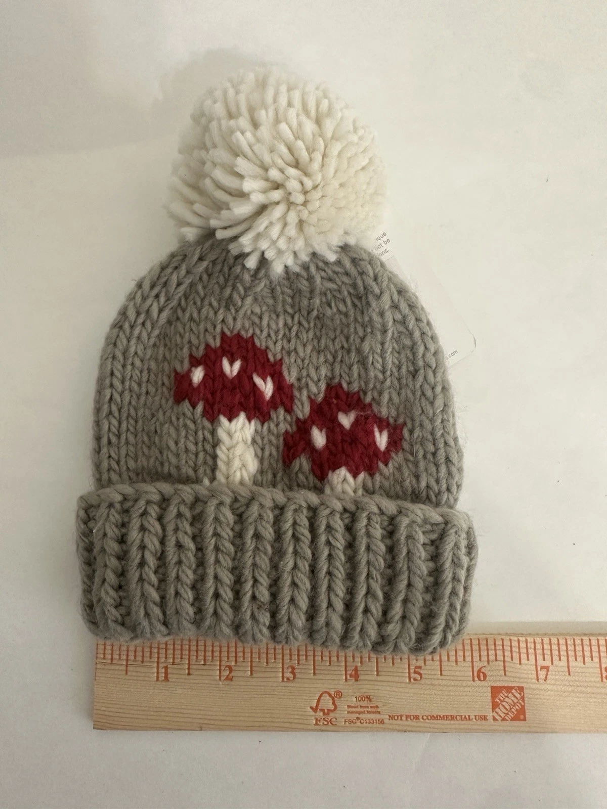 Huggalugs Baby Mushroom Handmade Knit Beanie Hat Pebble 0-6M Winter Essential