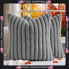 Faux Fur Throw Pillow Covers 18x18 Dark Gray Set of 2 for Sofa Bed Decor