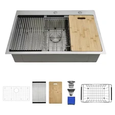 33 X 22 Drop in Kitchen Sink-16G Stainless Steel Workstation Sink, Single Bowl T