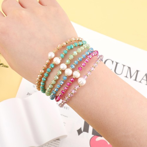 Pulseras coloridas con cuentas de vidrio para mujer 6 piezas bohemias multicolores apilables gritos - Imagen 4 de 5