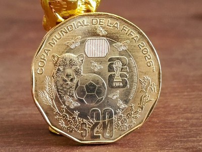 $20 PESOS COPA MUNDIAL DE FUTBOL FIFA 2026 JAGUAR CON ERROR DIE CHIP EN REVERSO