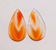 42.35 Cts Natural Orange Banded Agate Drilled Cabochon Match Pair 40X23MM 62