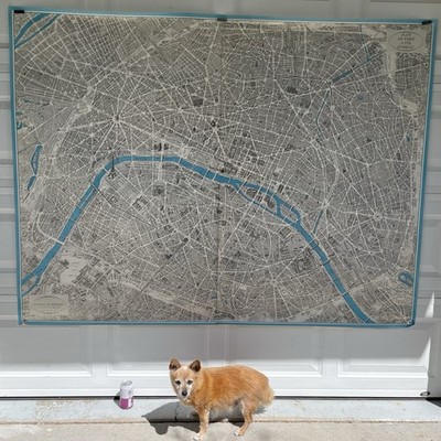 Blondel la Rougery G Peltier Birds-Eye View Paris France Wall Map 1964 60X80 MCM
