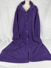Cypress Purple Fleece Robe 2X Long Button Front Cozy Housecoat Loungewear