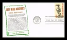 US COVER CITY MAIL DELIVERY 100TH ANNIVERSARY FIRST DAY ISSUE KHOL KRAFT